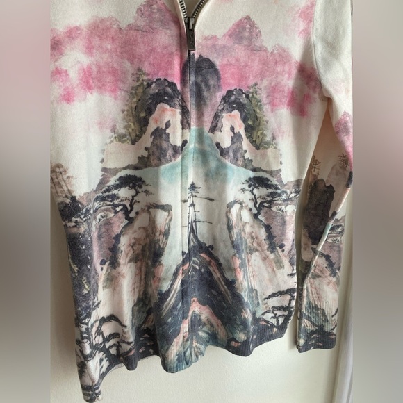 NWT Etoile Du Monde Watercolor Scenic Print Zip Sweater Jacket Soft Multicolor - Picture 3 of 9